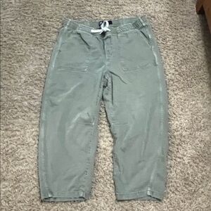 GAP XL 16 Pull On Barrel Jeans Pants Green Khaki Chino Army Mid Rise Super Soft